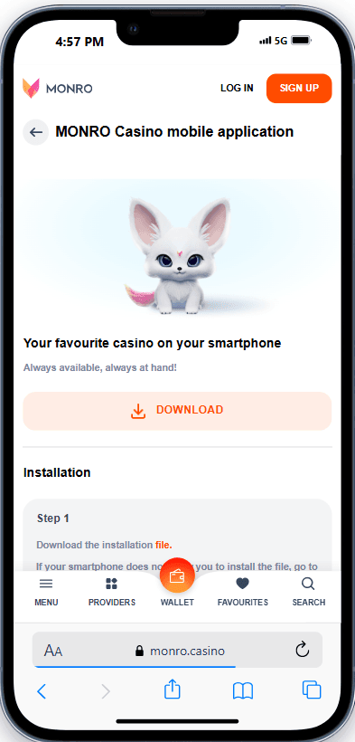 Screenshot des Download-Prozesses der Monro Casino Android App