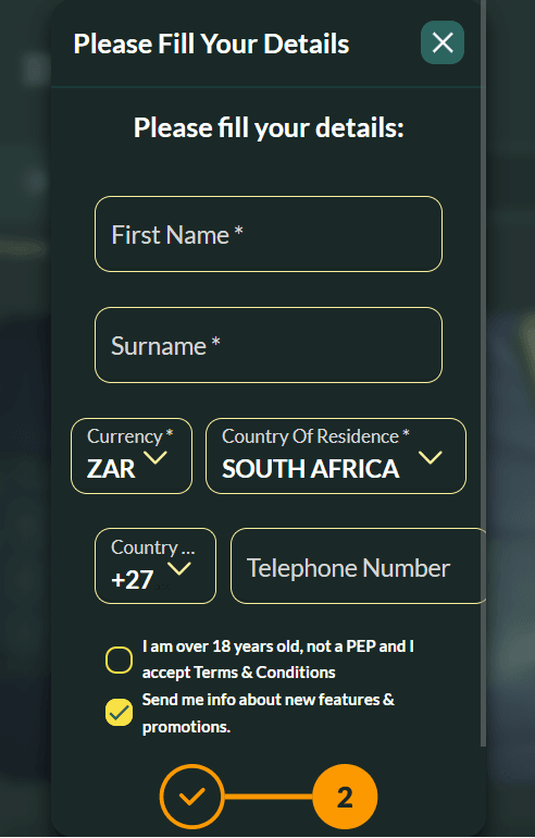 Képernyőkép a Lemon Casino regisztrációs űrlapjáról, személyes adatok megadásával