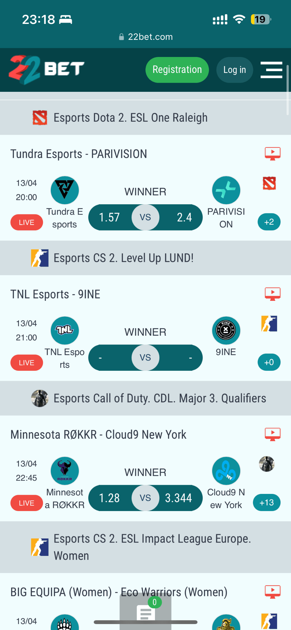 Esports Betting at 22Bet