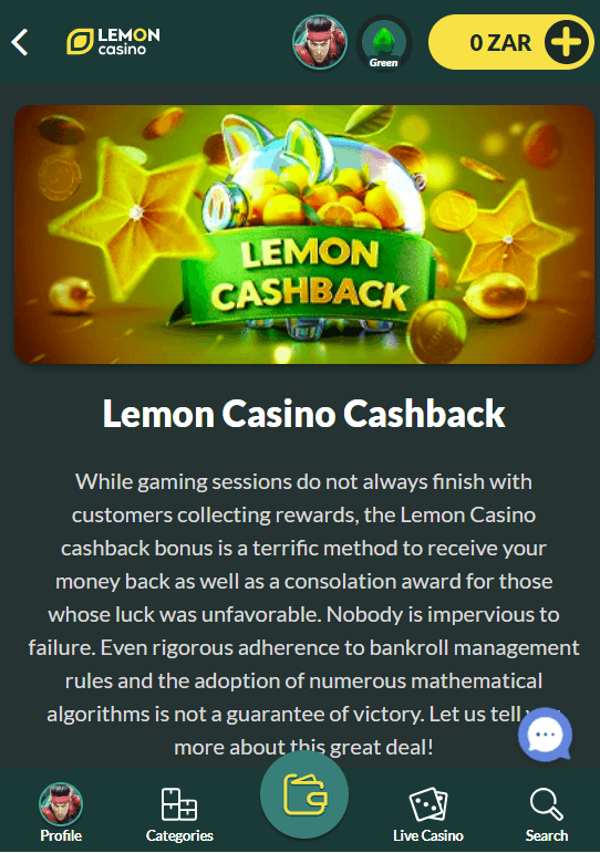 Lemon Casino Cashback Bónusz