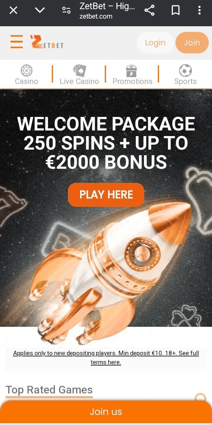 Πλοήγηση στην ιστοσελίδα για κινητά του Zet Bet