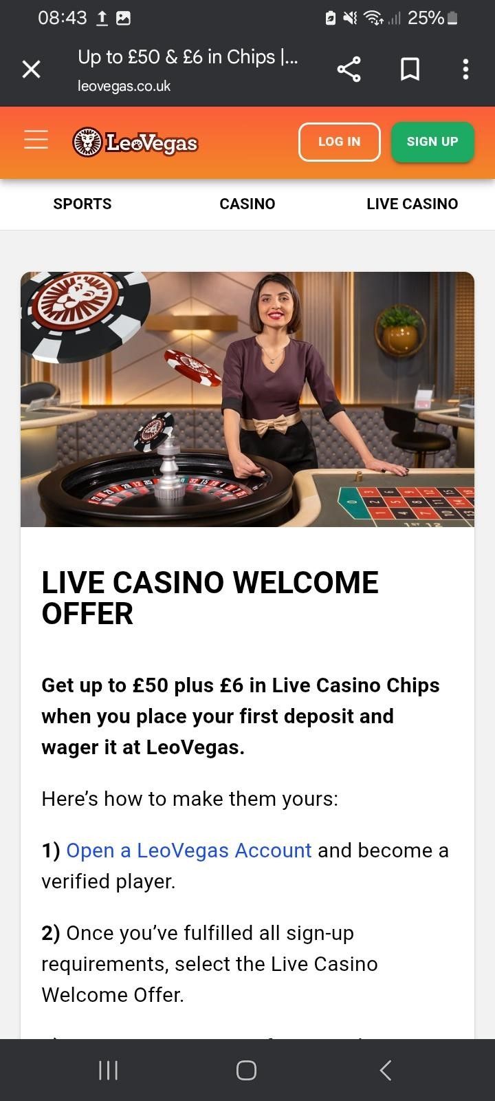 Dashboard promozionale di LeoVegas che mostra diverse offerte di benvenuto